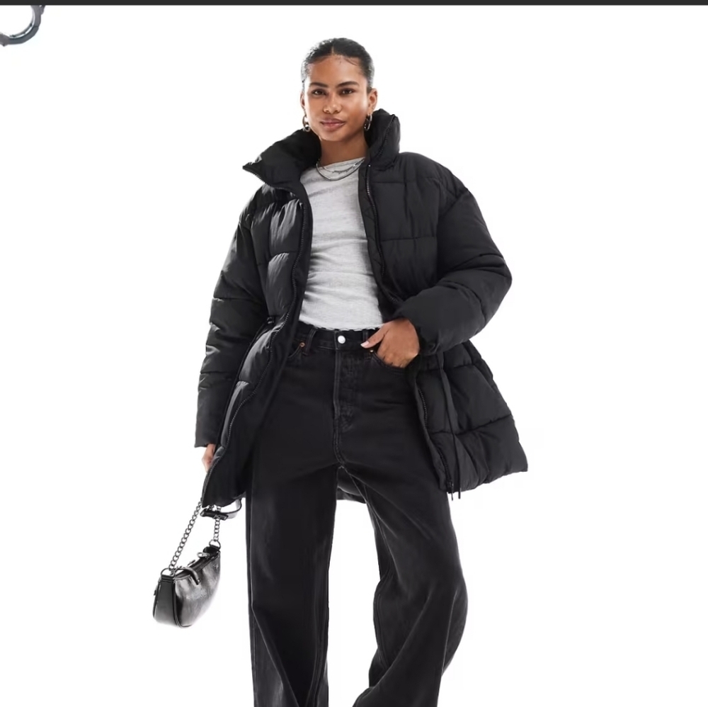 MONKI Black Winter Puffer Puffy Coat Jacket Womens Size Small Pockets Athleisure